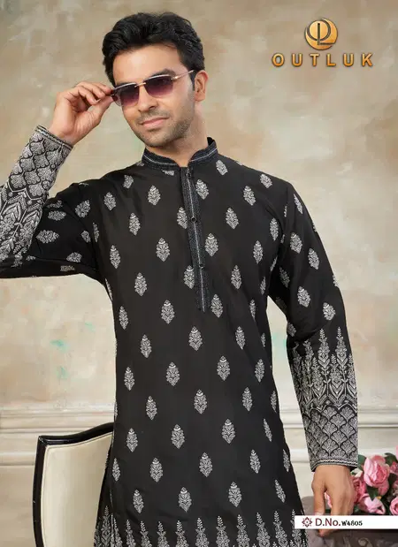 Outluk Wedding Vol 48 Pure Silk Fabric With Embroidery Work Mens Wear Kurta Payjama
